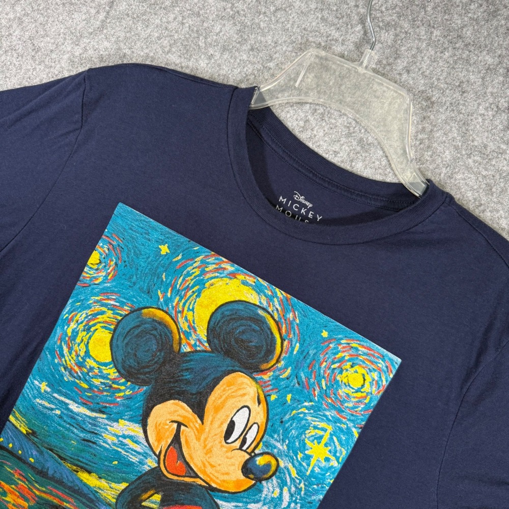 Disney Mickey Mouse T-Shirt Mens L Navy Blue Starry Night Art Graphic Tee